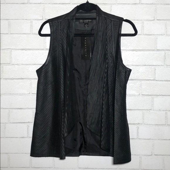 Bagatelle Textured Black Faux Leather Drape Vest - 1