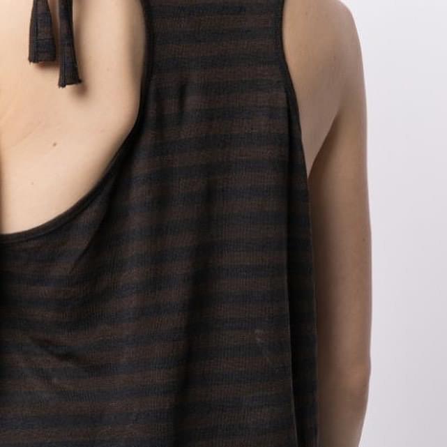 Y’s (Yohji Yamamoto Striped) Tie Shoulder Tank Top - 7