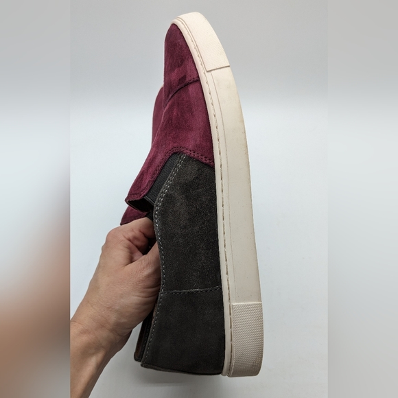 FRYE Suede Gemma Color Block Slip-on Sneaker Maroon Grey Women's 9M EUC - 5