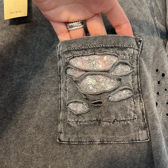 American Eagle Outfitters - AE *Don’t Ask Why” Distressed Sequin Detail Pocket Tee - 2