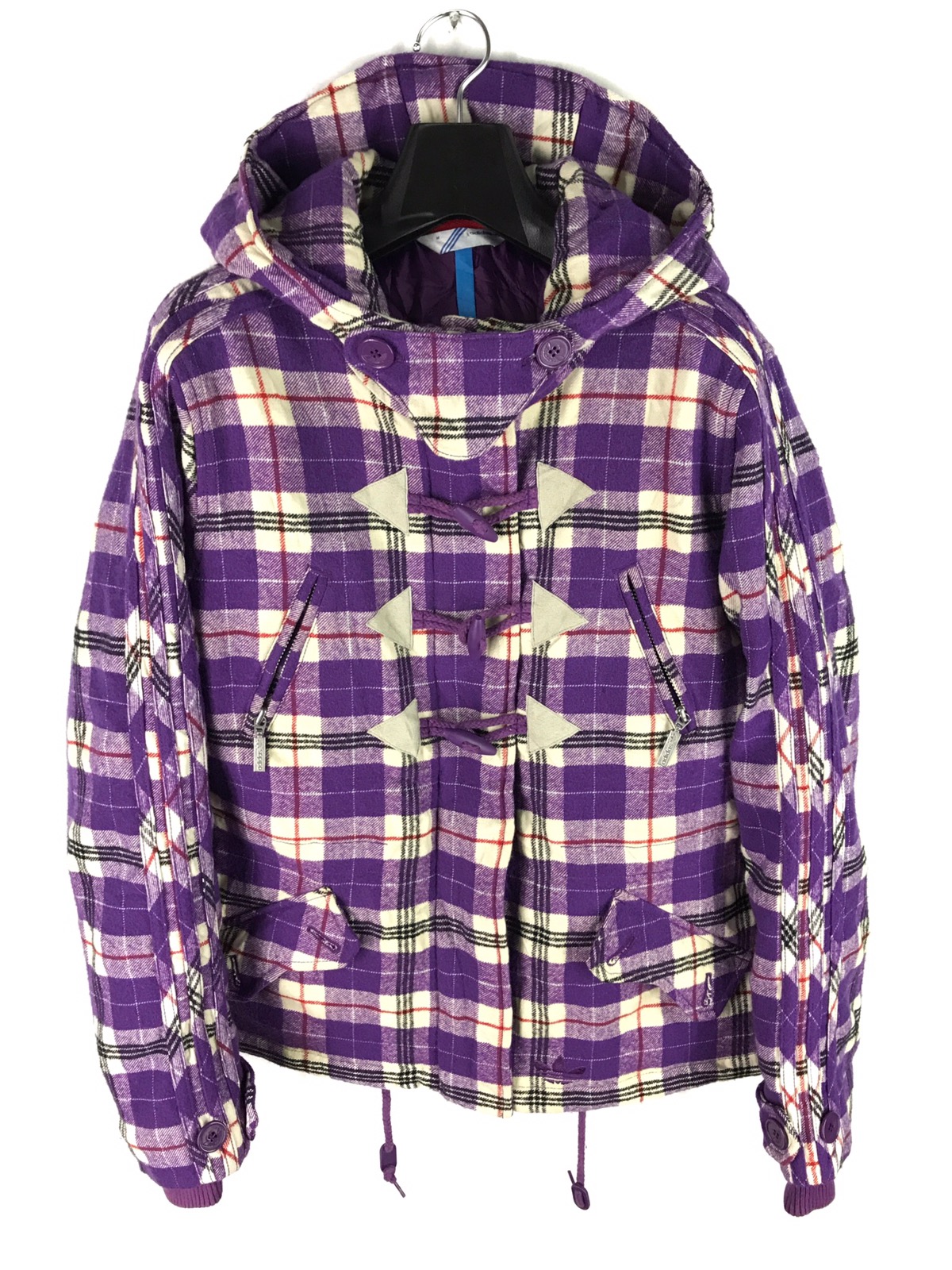 ADIDAS Plaid Checked Outerwear Duffle Coat Hoodie - 1