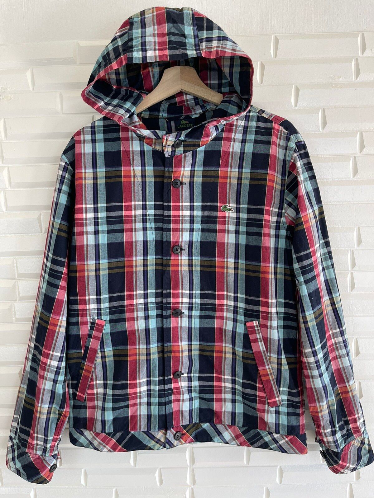 Vintage - Awesome Lacoste Hoodie Tartan Madras Style - 2