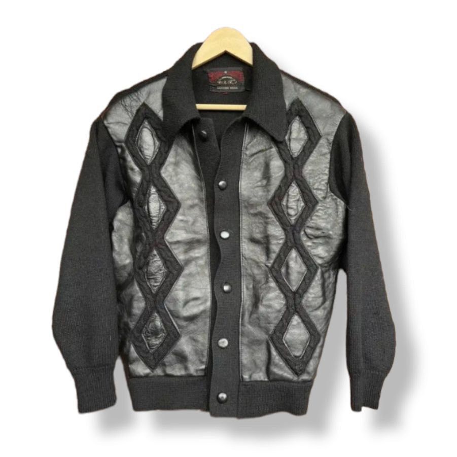 Vintage - Knitwear Leather Sweater Jacket Japan - 1