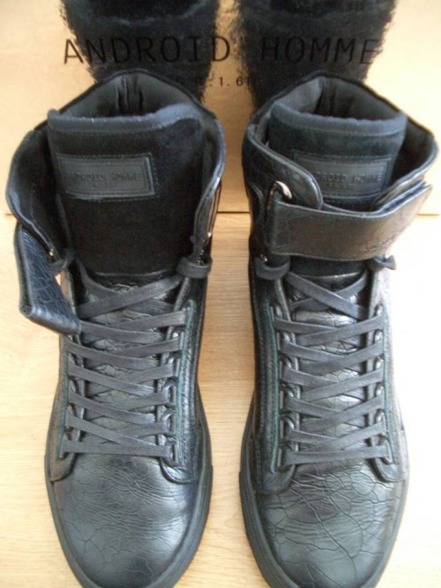 Android Homme - RARE Black Leather Hight-Top Sneaker - 4