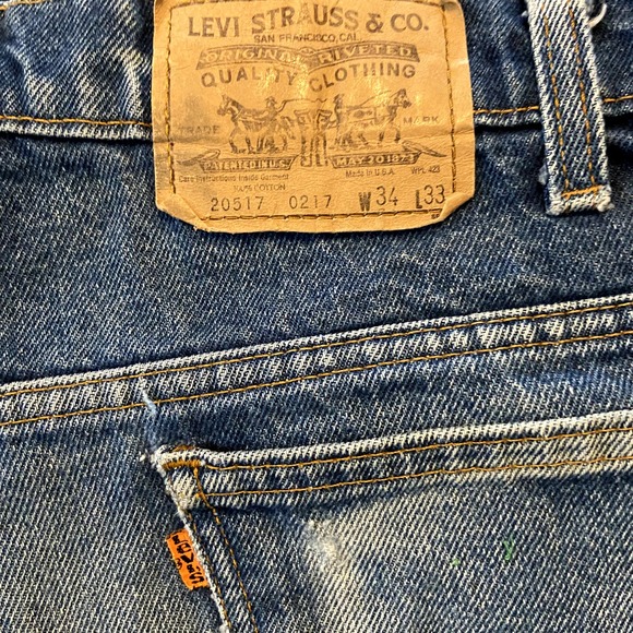VTG Levi's Orange Tab Shorts High Rise Whiskering Medium Wash Denim Blue 33" - 2