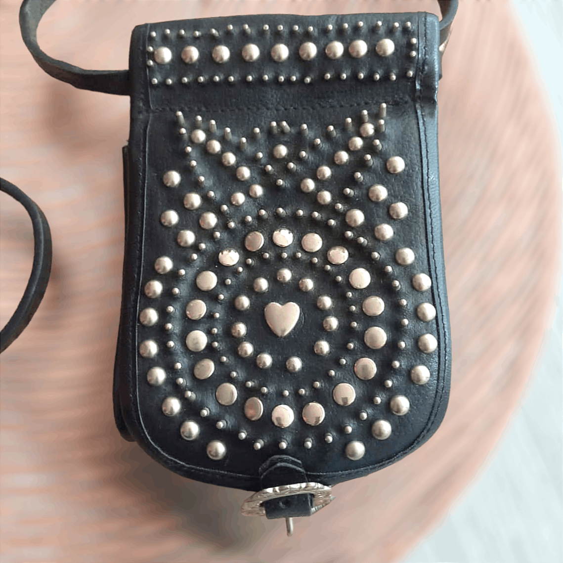 Vintage ABACO Studded Crossbody Leather Pouch Bag - 3