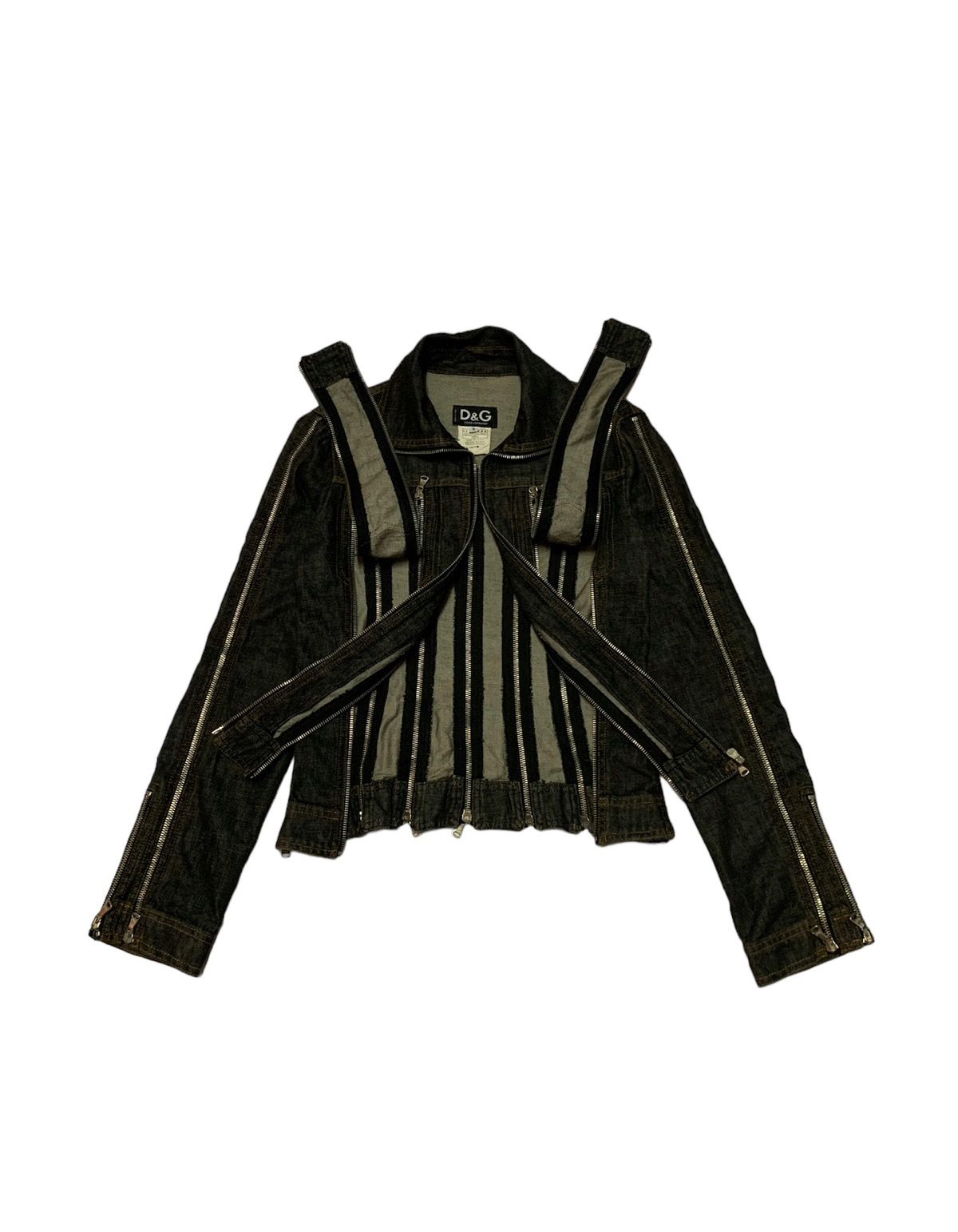 Rare D&G Dolce Gabbana Zipper 2004 Shredder Denim Jacket - 2