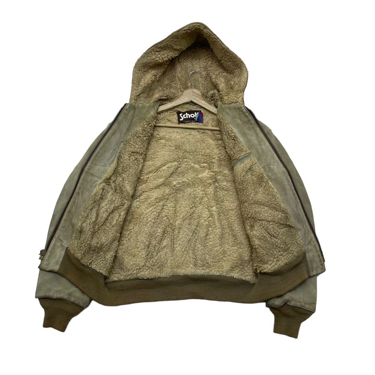 👉Vintage Schott Suede Leather Shearling Hooded Jacket - 3