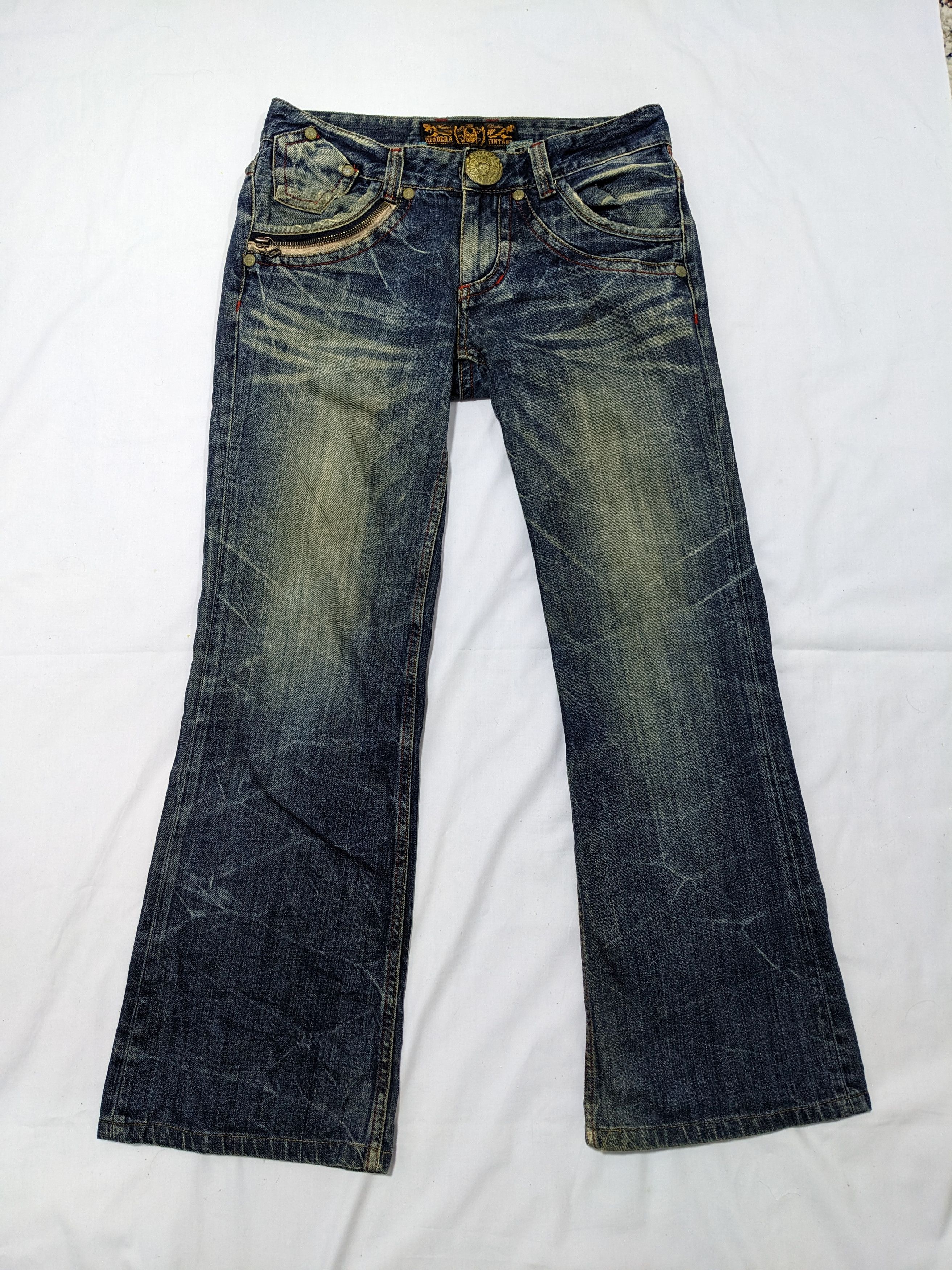 If Six Was Nine - Riobera Studded Zipper Flare Denim Wash Low Rise Jeans - 1