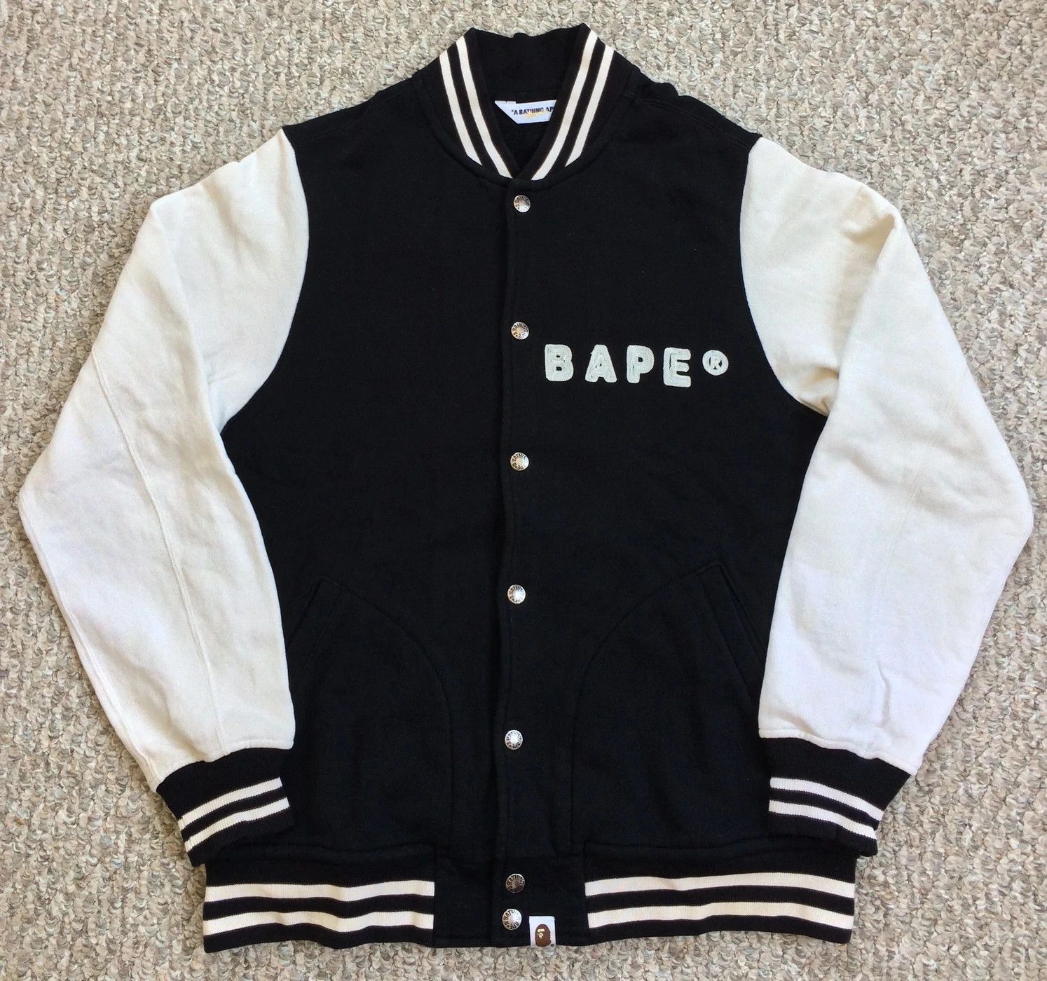 OG Bape Ape is Bathing Embroidered Varsity Bomber Jacket - 6