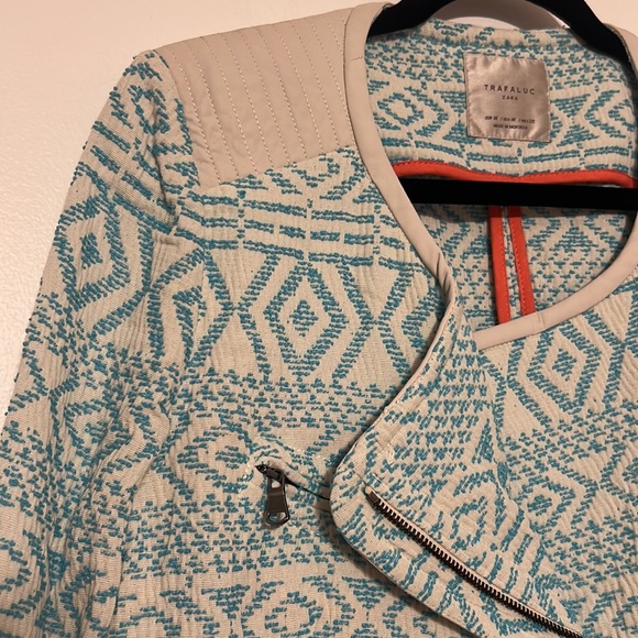 Zara Turquoise Printed Textured Moto Jacket - RARE Blogger Fav - 6