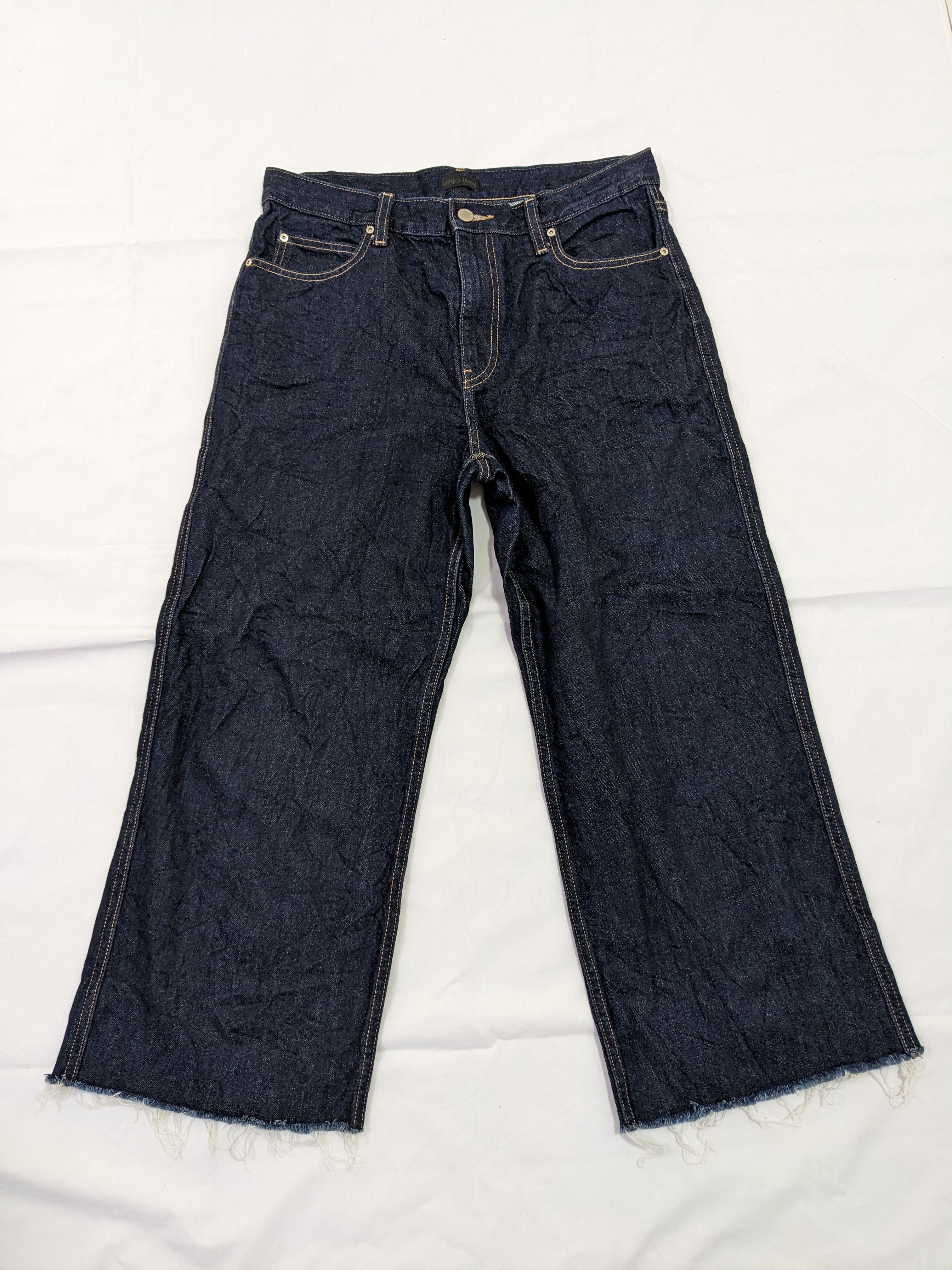 Uniqlo Wide Leg Frayed Hem Denim Jeans - 1