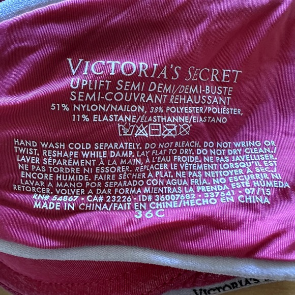 Victoria's Secret Uplift Semi Demi Bra Underwired Adjustable Straps Pink 36C - 3