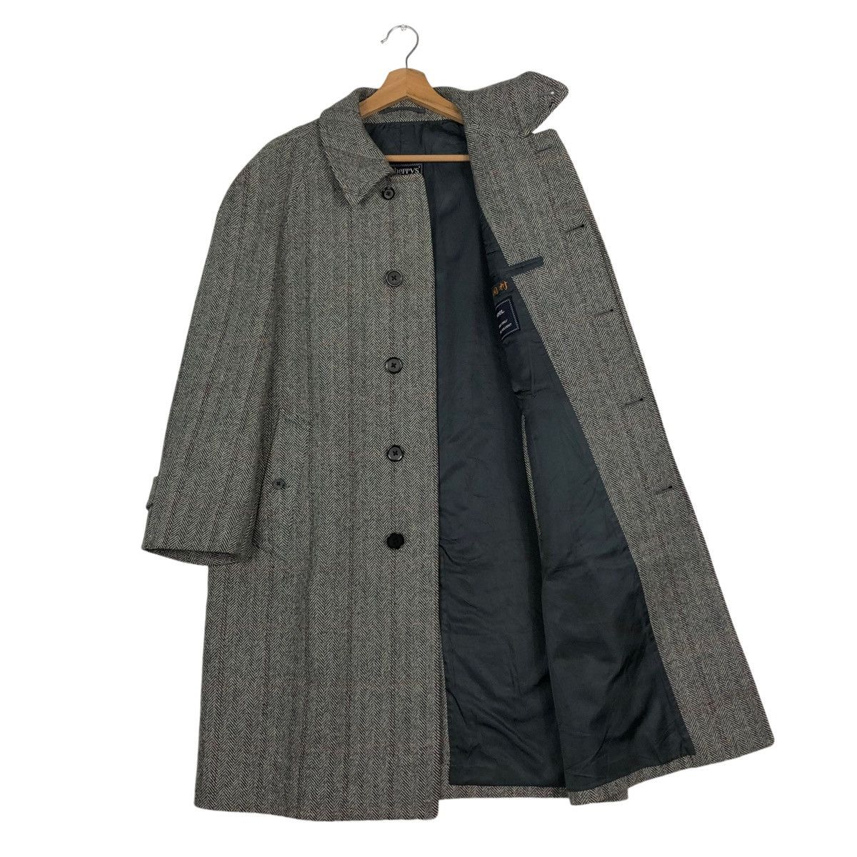 Vintage - 🔥RICH GREY - FLY WOOL LONG JACKET COATS HERRINGBONE - 12