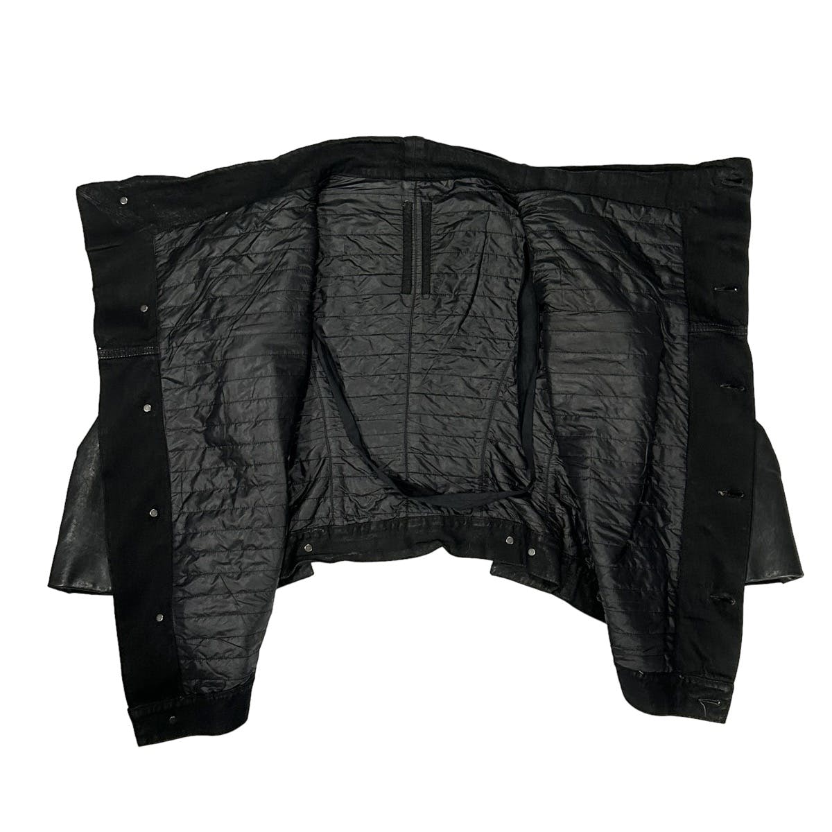Leather/Denim Cropped Funnel Jacket - 8