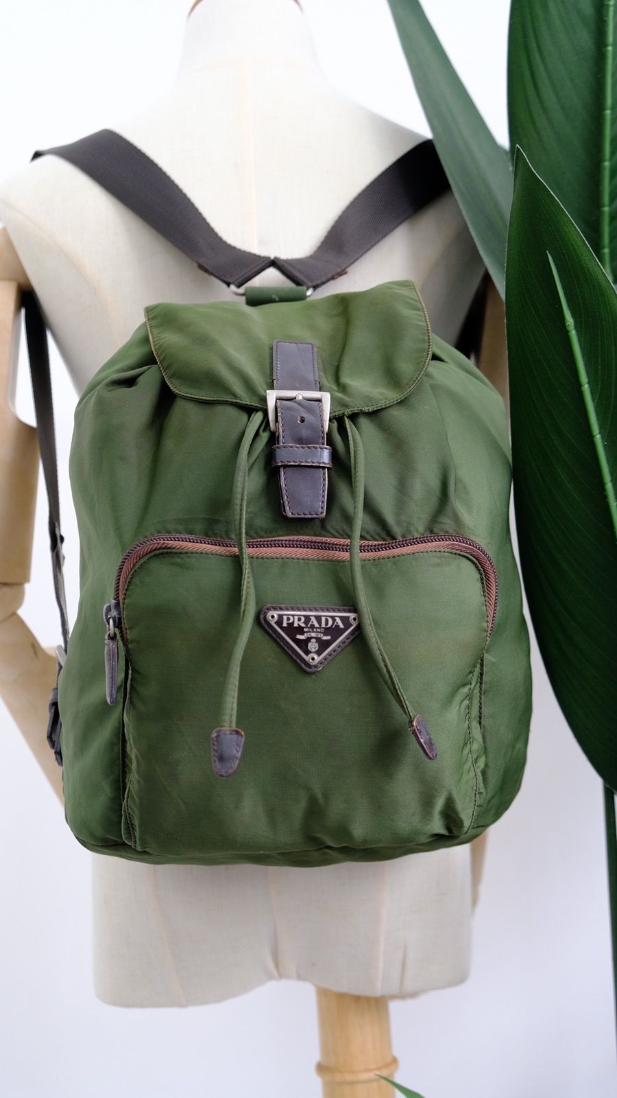 Authentic vintage Prada green army nylon backpack - 1