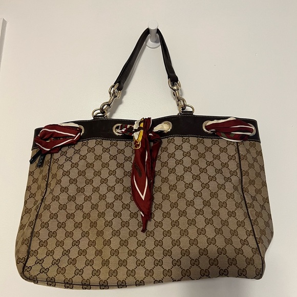 Gucci Monogram Canvas Horsebit Positano Scarf Shopper Tote - 6