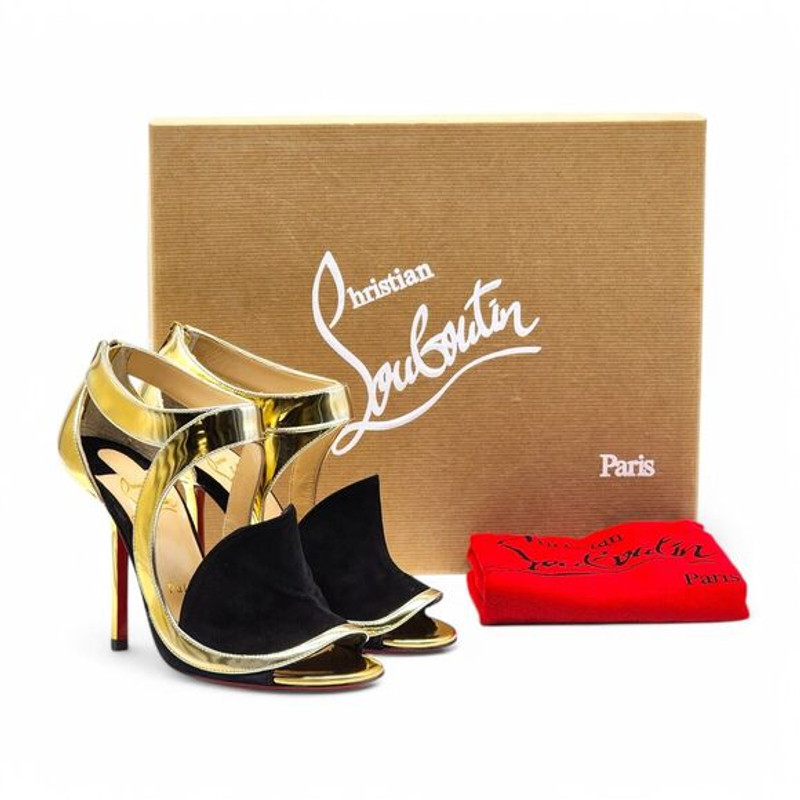 Christian Louboutin Rotonda Leather Sandal Pumps 100 - Gold - EU 34 US 4 - 1