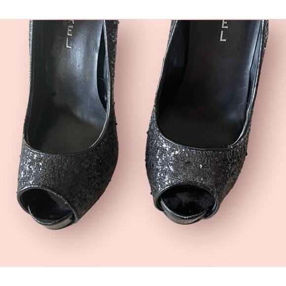 Michael Michael Kors Womans Glitter Sparkly Peeptoe Black Pumps Heels Size 7.5 - 6