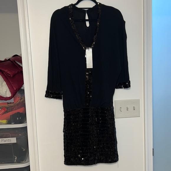 Marc Bouwer GlamIt! Black Sequin Embellished Blouson Dolman Sleeve Dress - 2