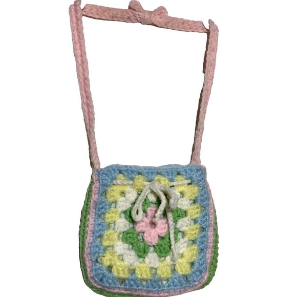 Unbranded - Handmade Crochet Granny Square Shoulder Bag Multicolor Floral Lined Strap Mini - 1