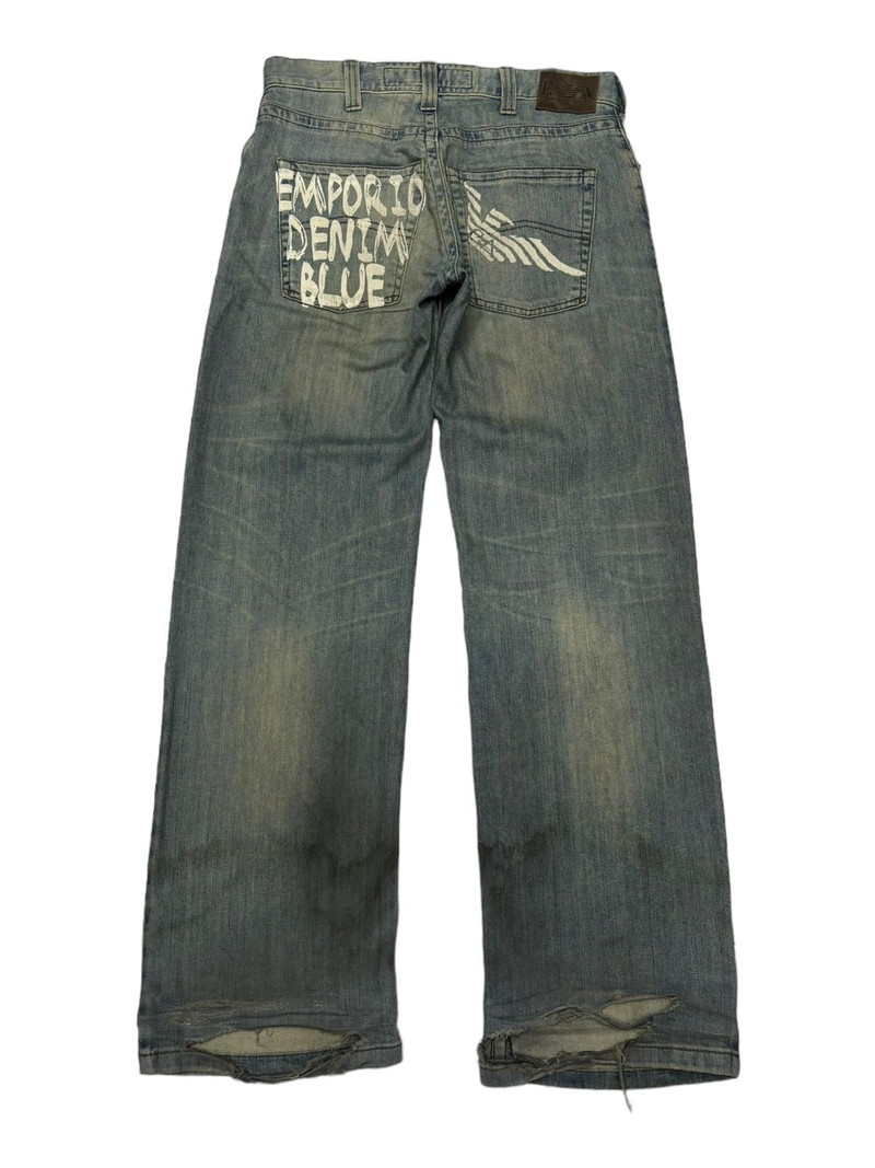 🔥EMPORIO ARMANI DENIM BLUE BAGGY DISTRESSED DENIM JEANS - 1