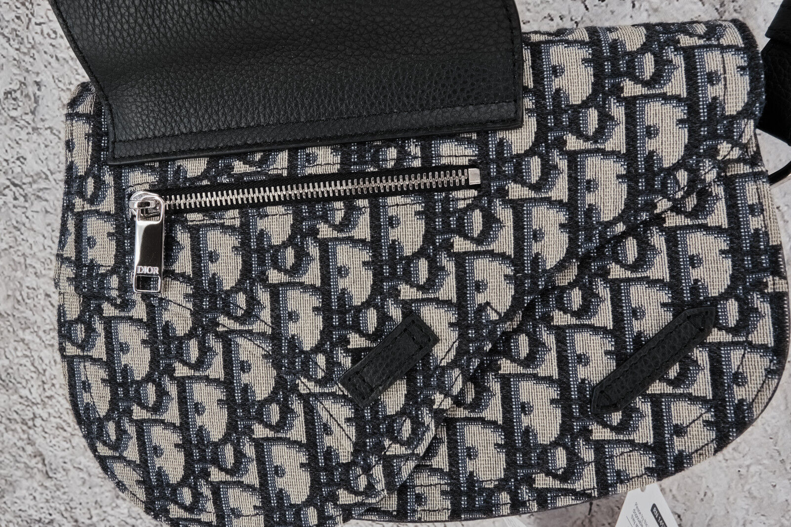 DIOR OBLIQUE CANVAS & LEATHER SADDLE POUCH CROSSBODY BAG - 12