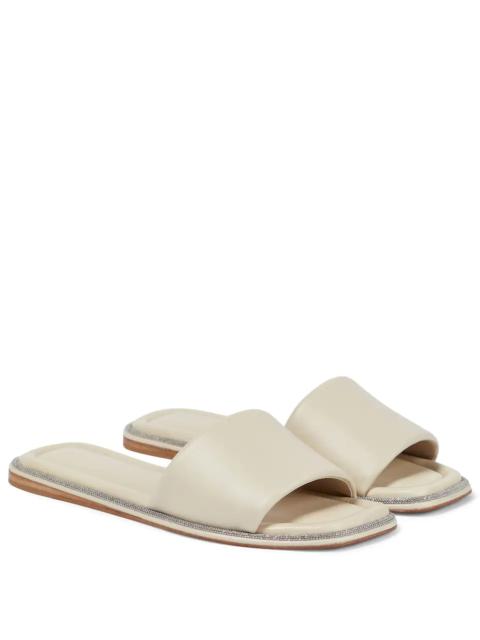 Brunello Cucinelli Embellished leather slides