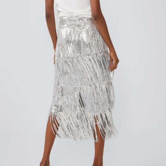 Zara Silver Limited Edition Fringe Sequin Skirt - 3