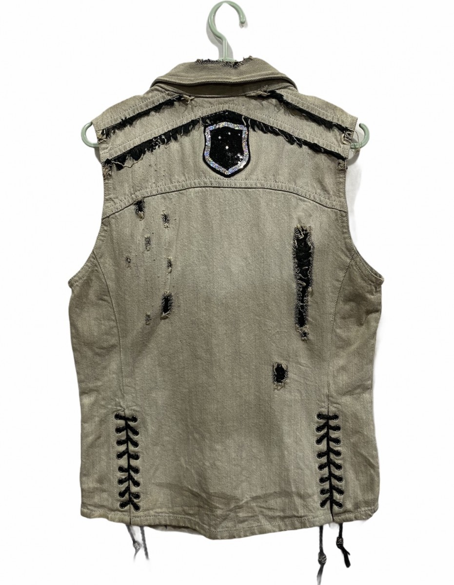 Distressed Denim - Mades Signature Style Sleeveless Distressed Denim Jacket - 11