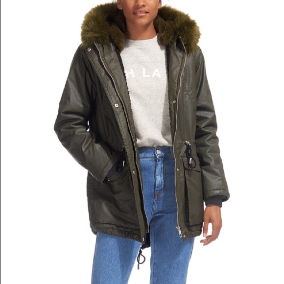 Whistles “Karlie” Olive Waxy Fur Trim Parka - 1