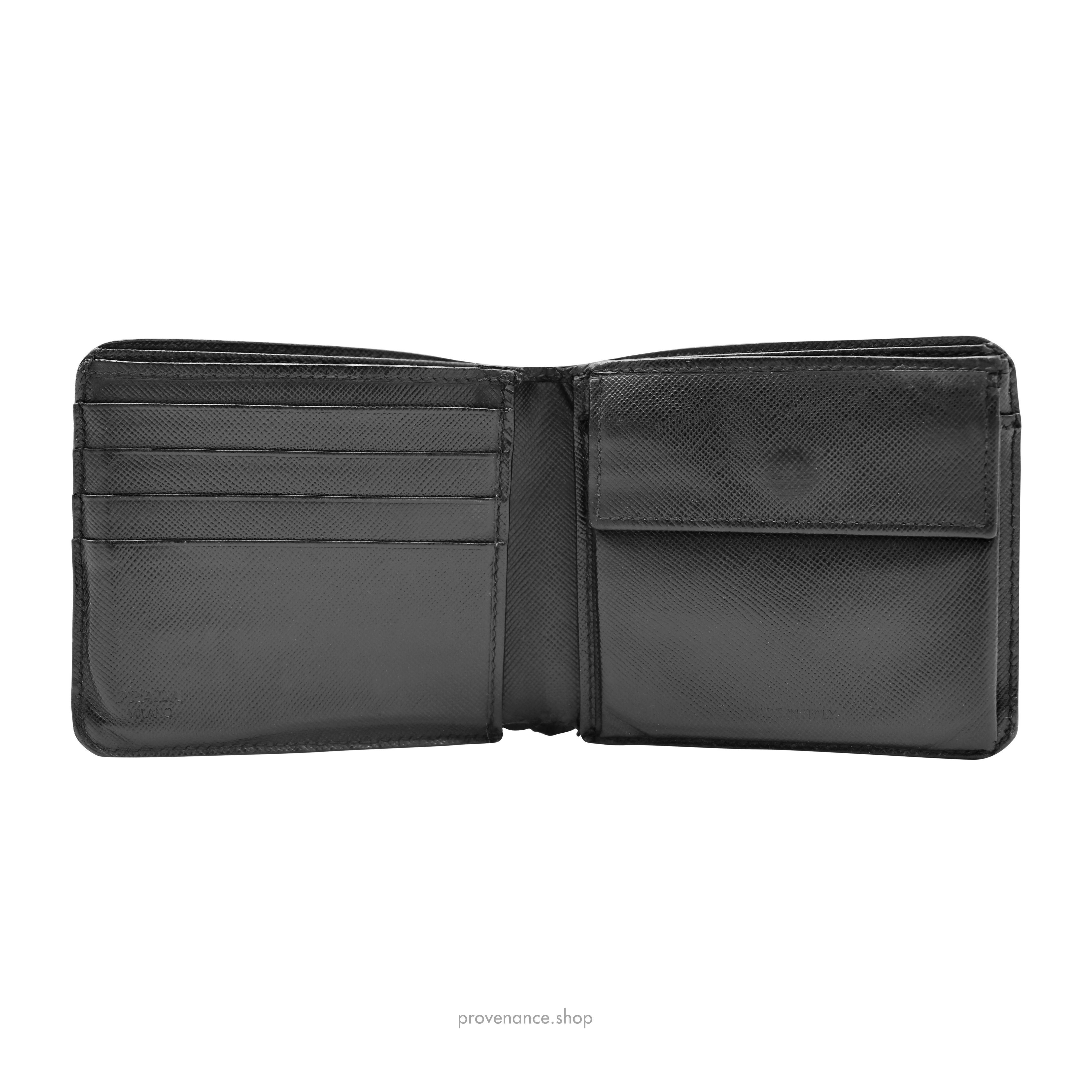 Prada Logo Bifold Wallet - Black Saffiano Leather - 7
