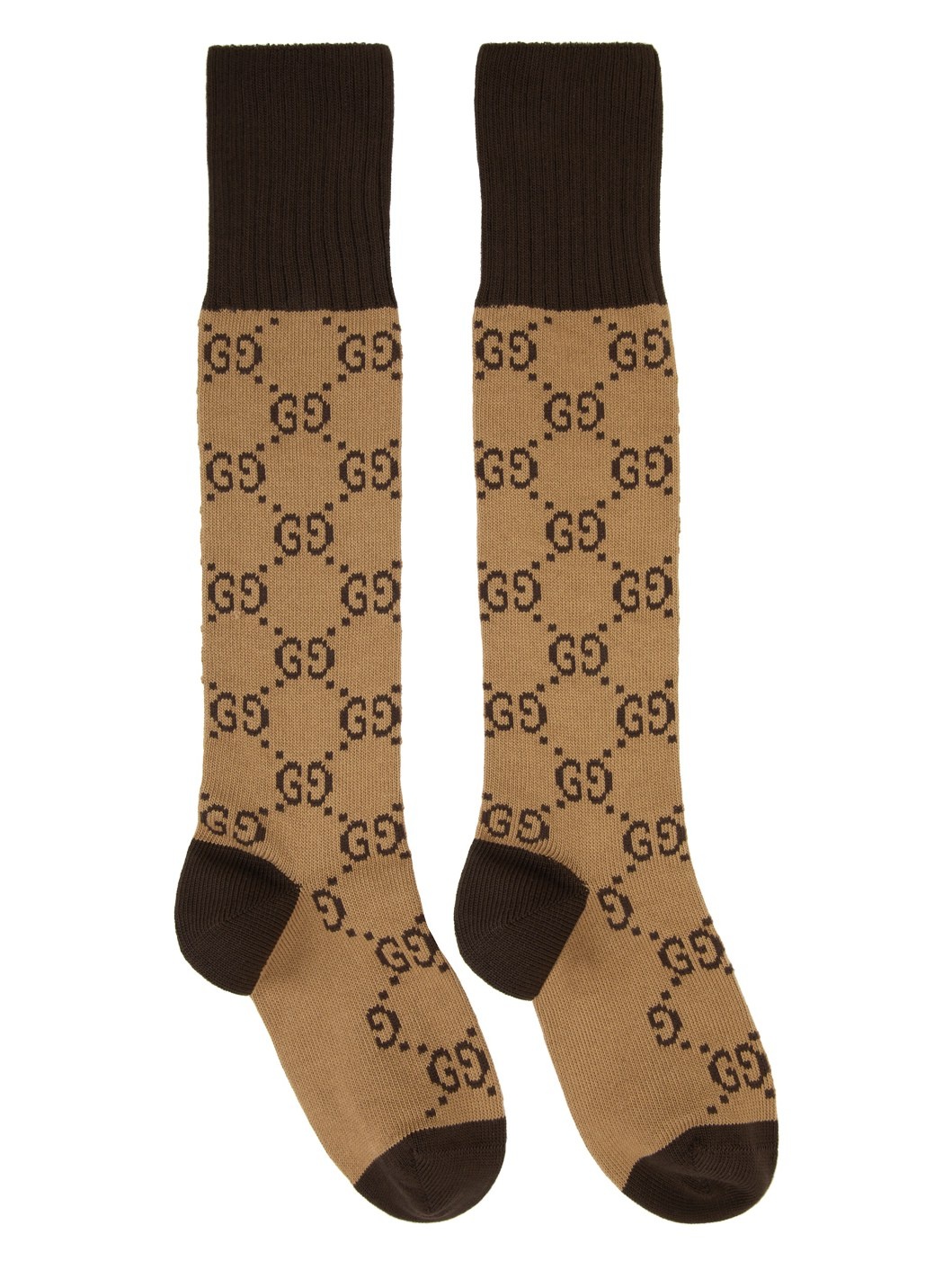 Beige & Brown GG Print Socks - 1