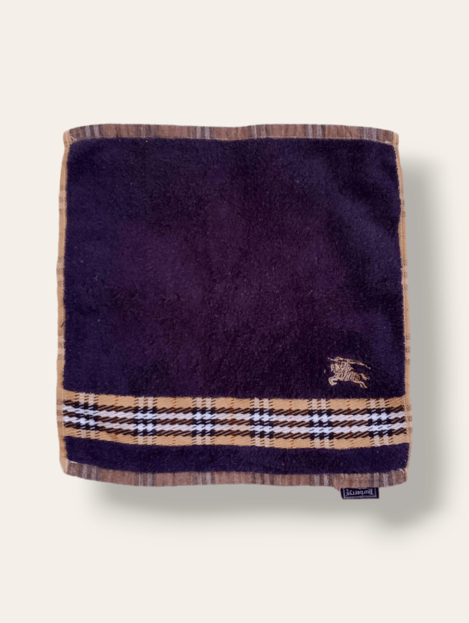 Vintage BURBERRY London Blue Nova Checkered Hand Face Towel - 1