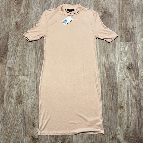 Forever 21 - Forever21 Blush Pink Ribbed Short Sleeve Knit Dress - 1