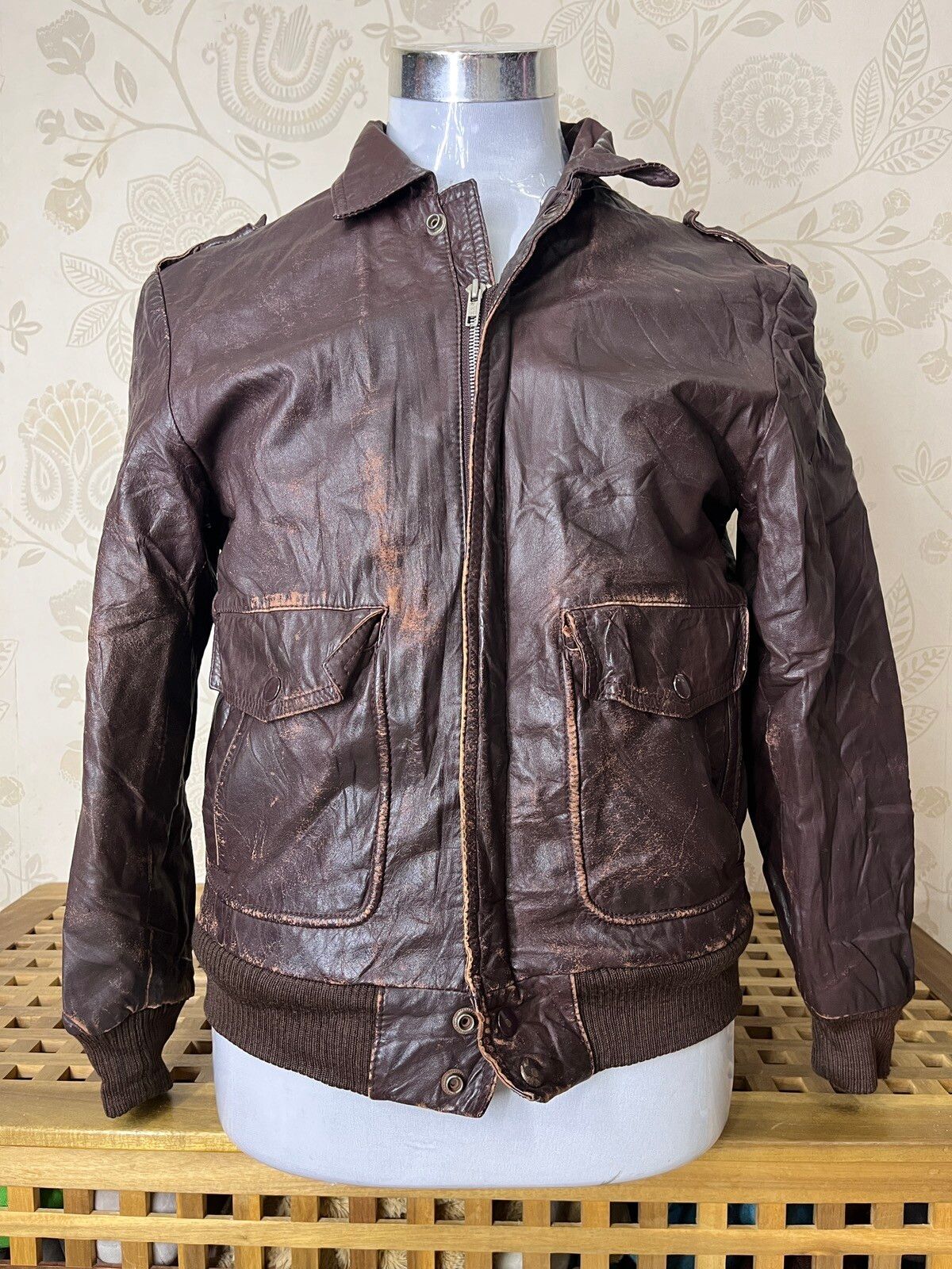 Vintage - Genuine Cowhide Leather Marquis Bomber Jacket Made In Japan - 1