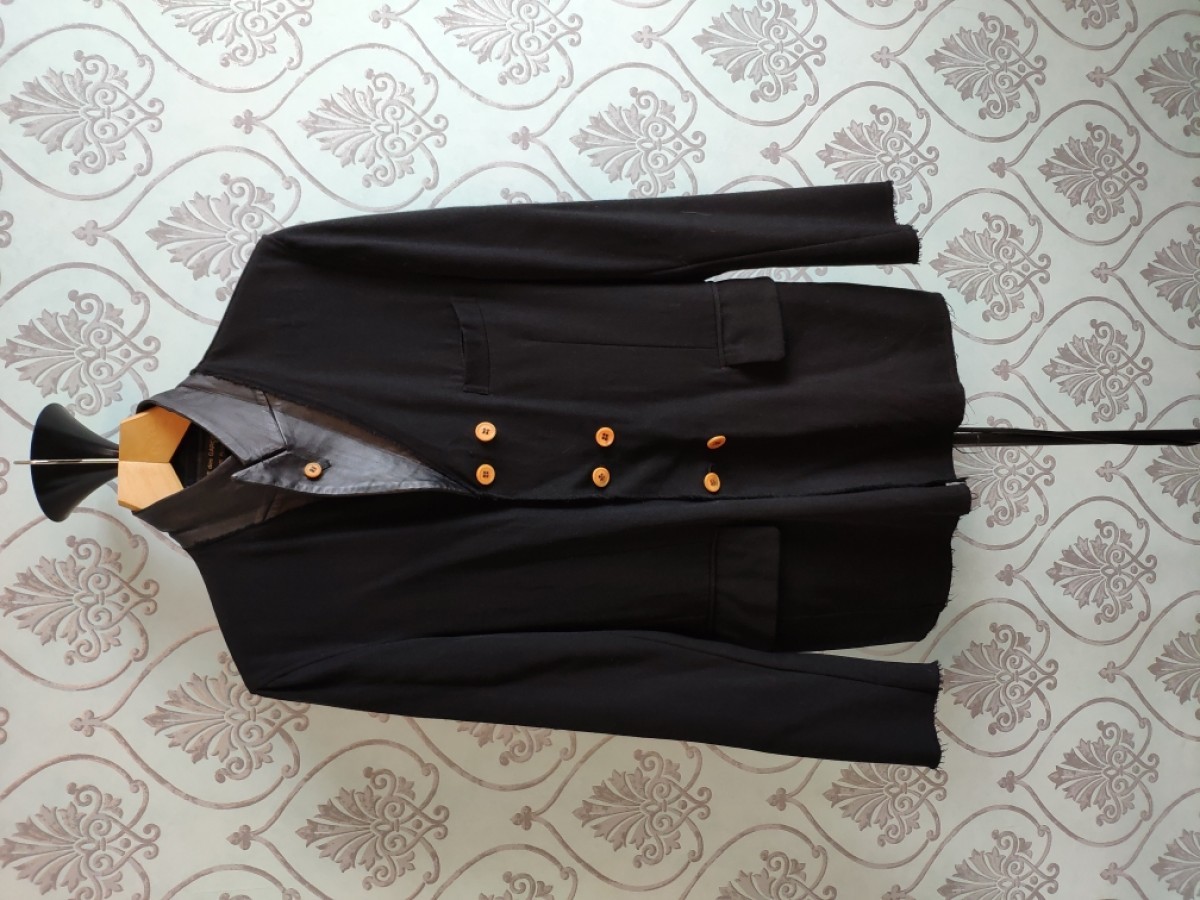 ARCHIVE ! AW2002 double breasted blazer with leather collar - 2