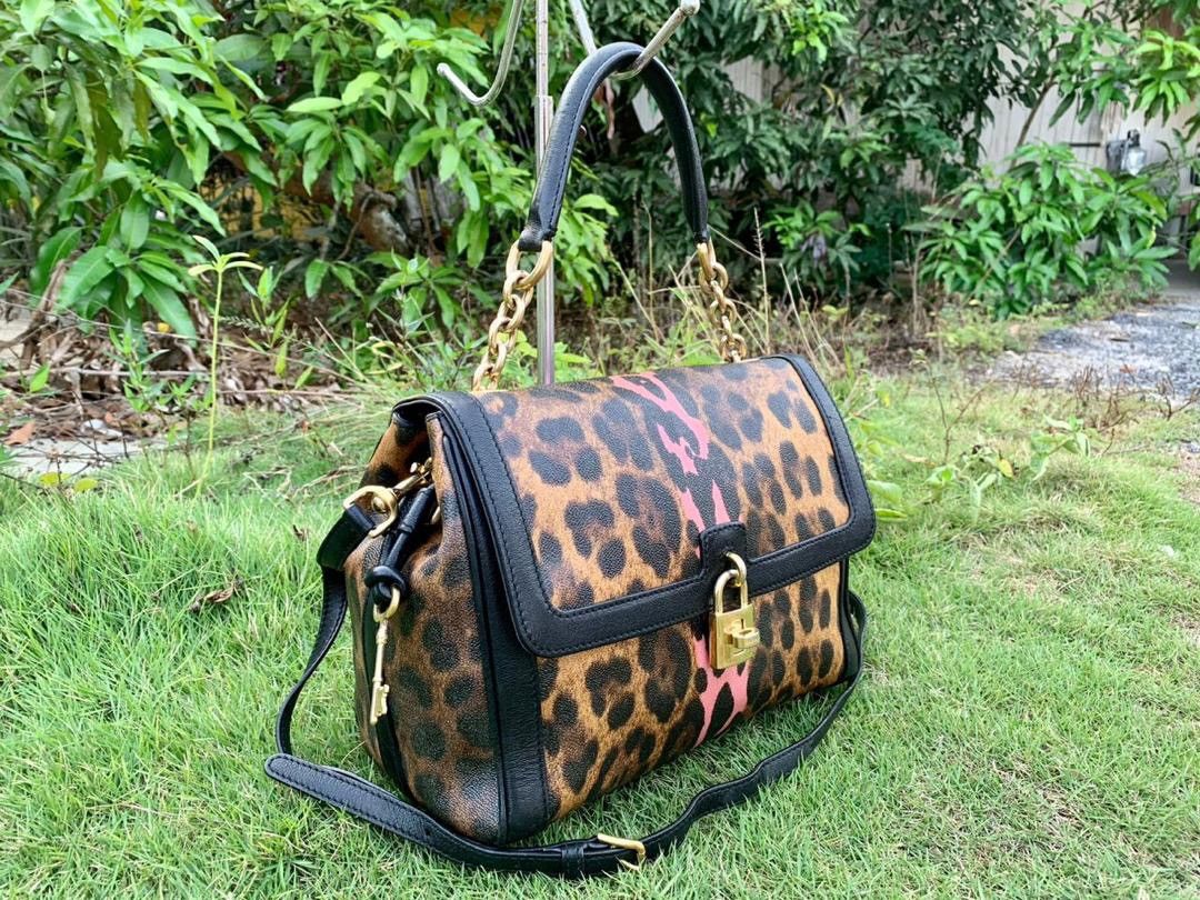Authentic Dolce & Gabbana Leopard Print Padlock Shoulder Bag - 3