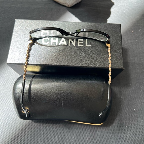 CHANEL 3221-Q C.501 53-15 135 Beige Leather Glasses Frames Chain Link EUC Italy - 16