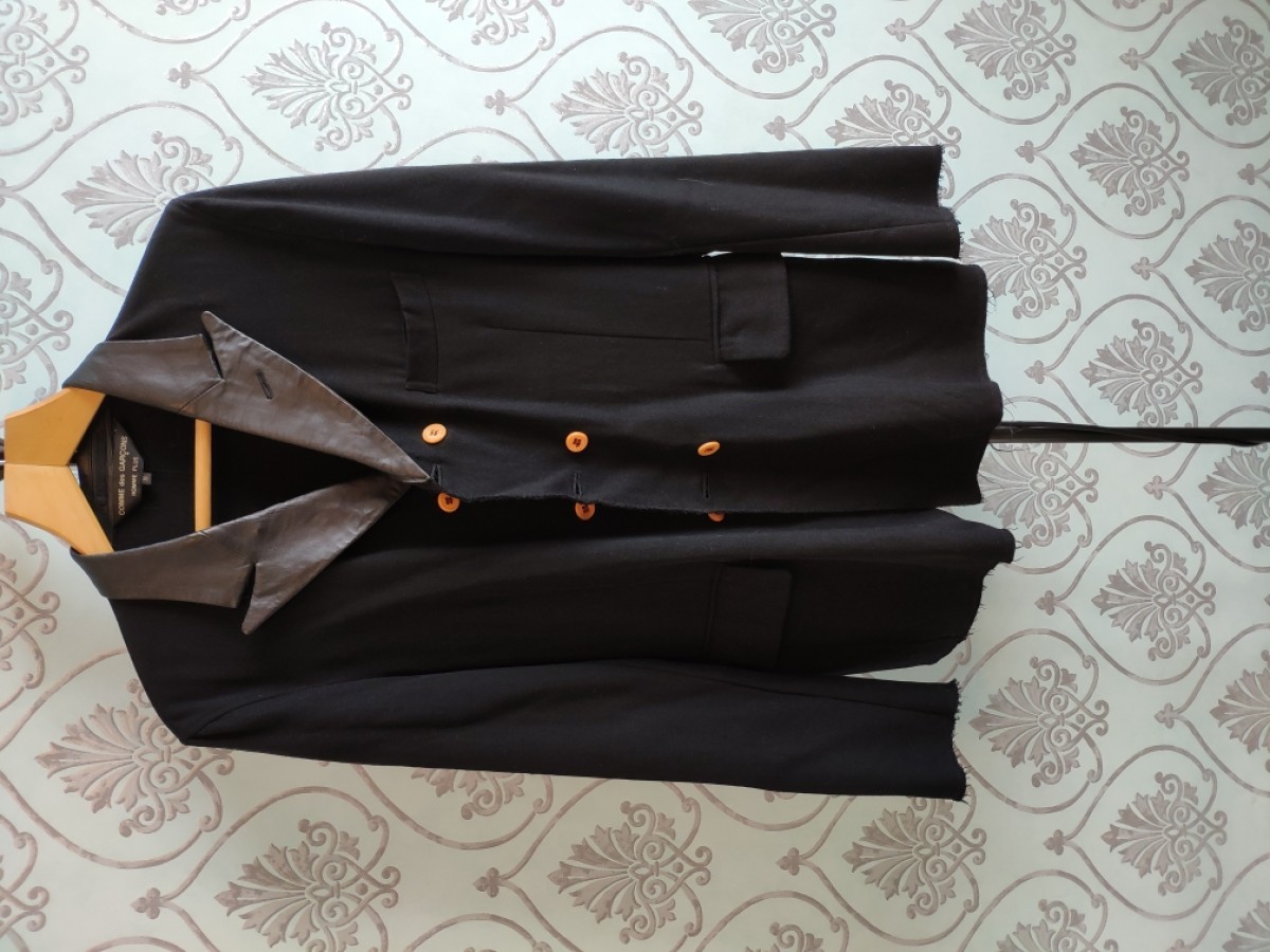 ARCHIVE ! AW2002 double breasted blazer with leather collar - 3