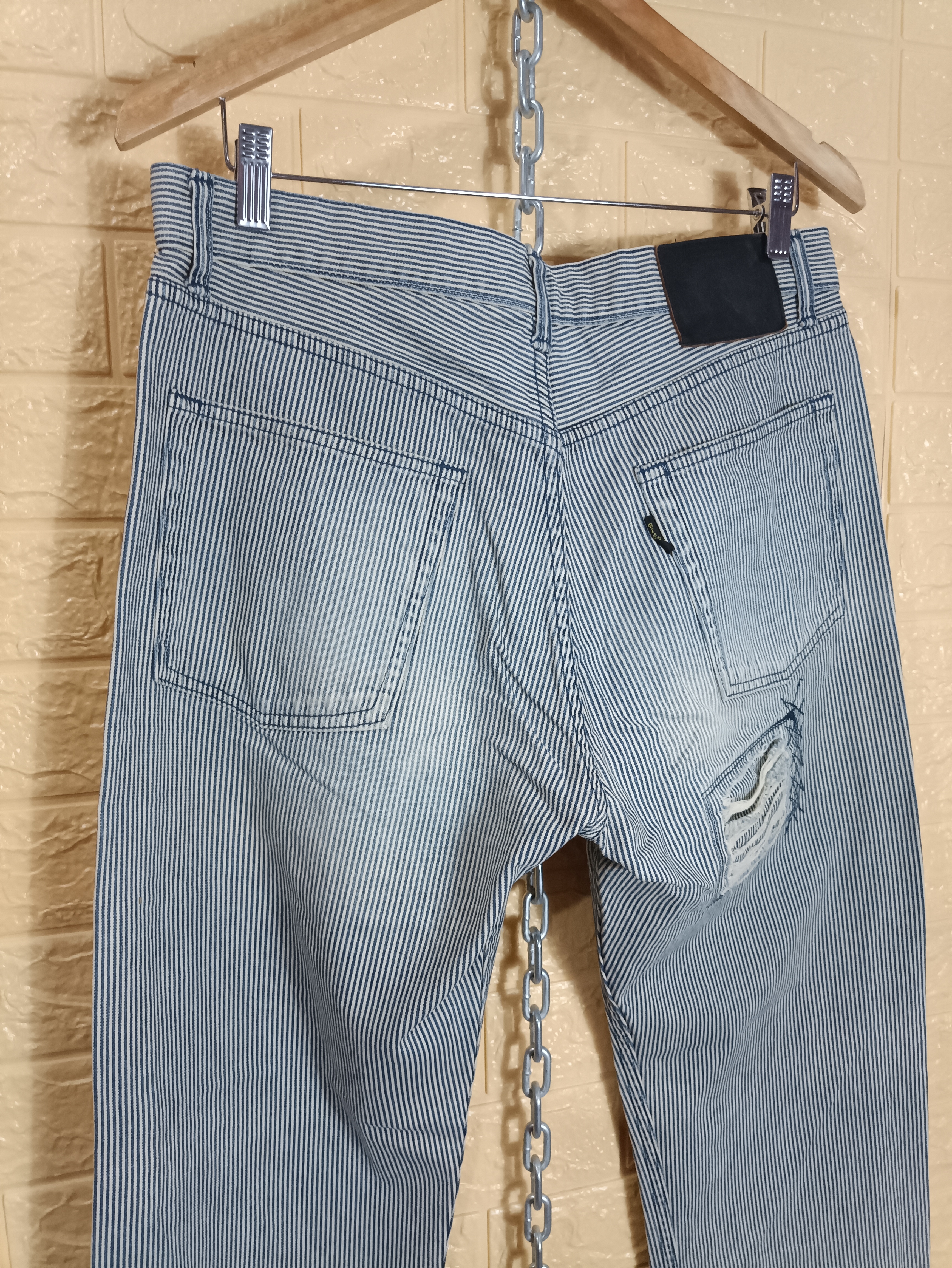 Beams Hickory Stripes Fashion Distressed Denim Pants - 9