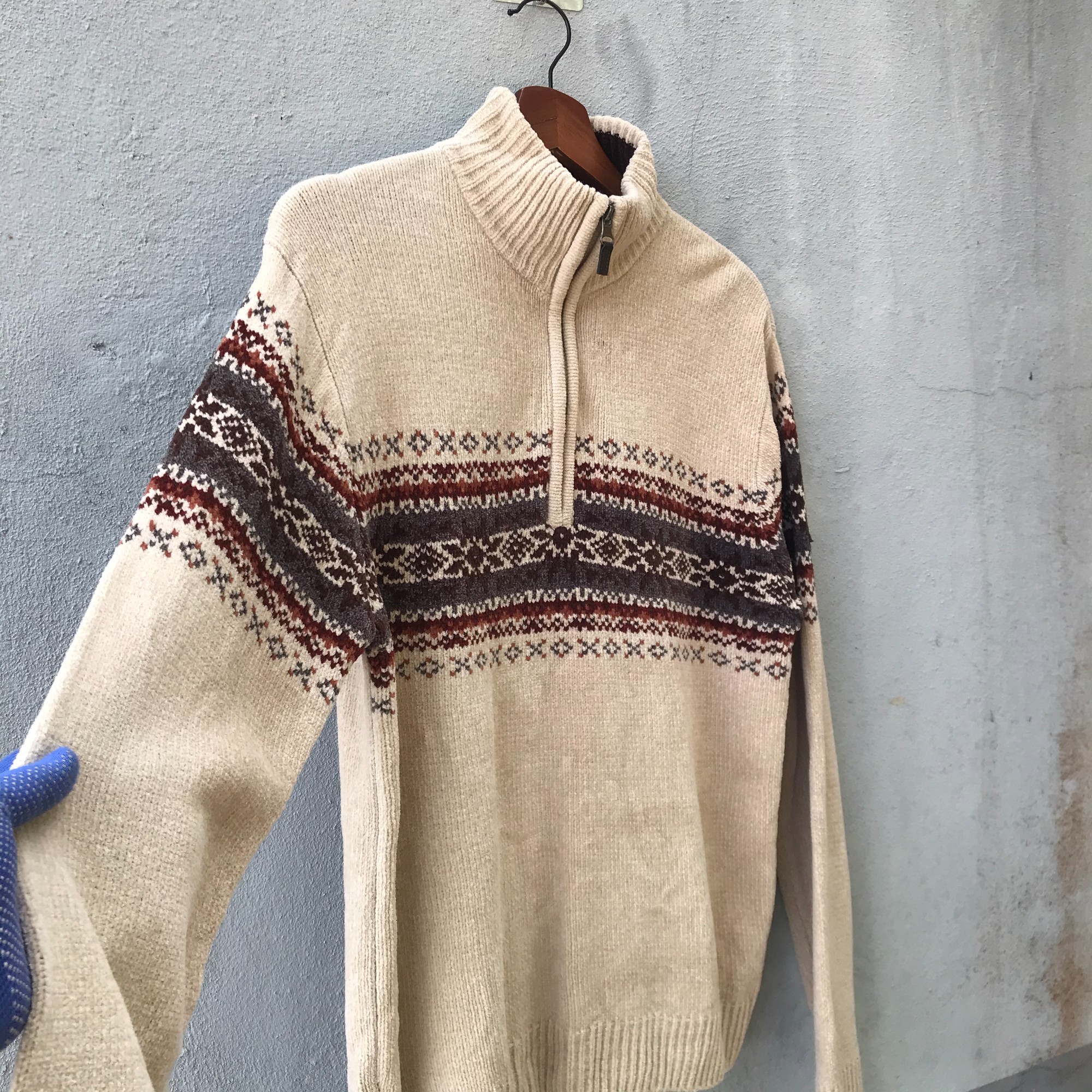 Vintage kansai man navajo knitwear fleece jacket half - 2