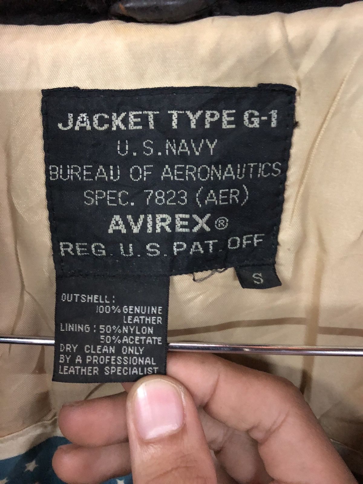 AVIREX TYPE G-1 US NAVY FLIGHT LEATHER JACKET FLAG AMERICAN - 12