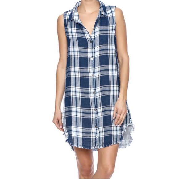 Vintage Havana Pink & Blue Sleeveless Raw Hem Soft Plaid Sleeveless Dress Tunic - 3