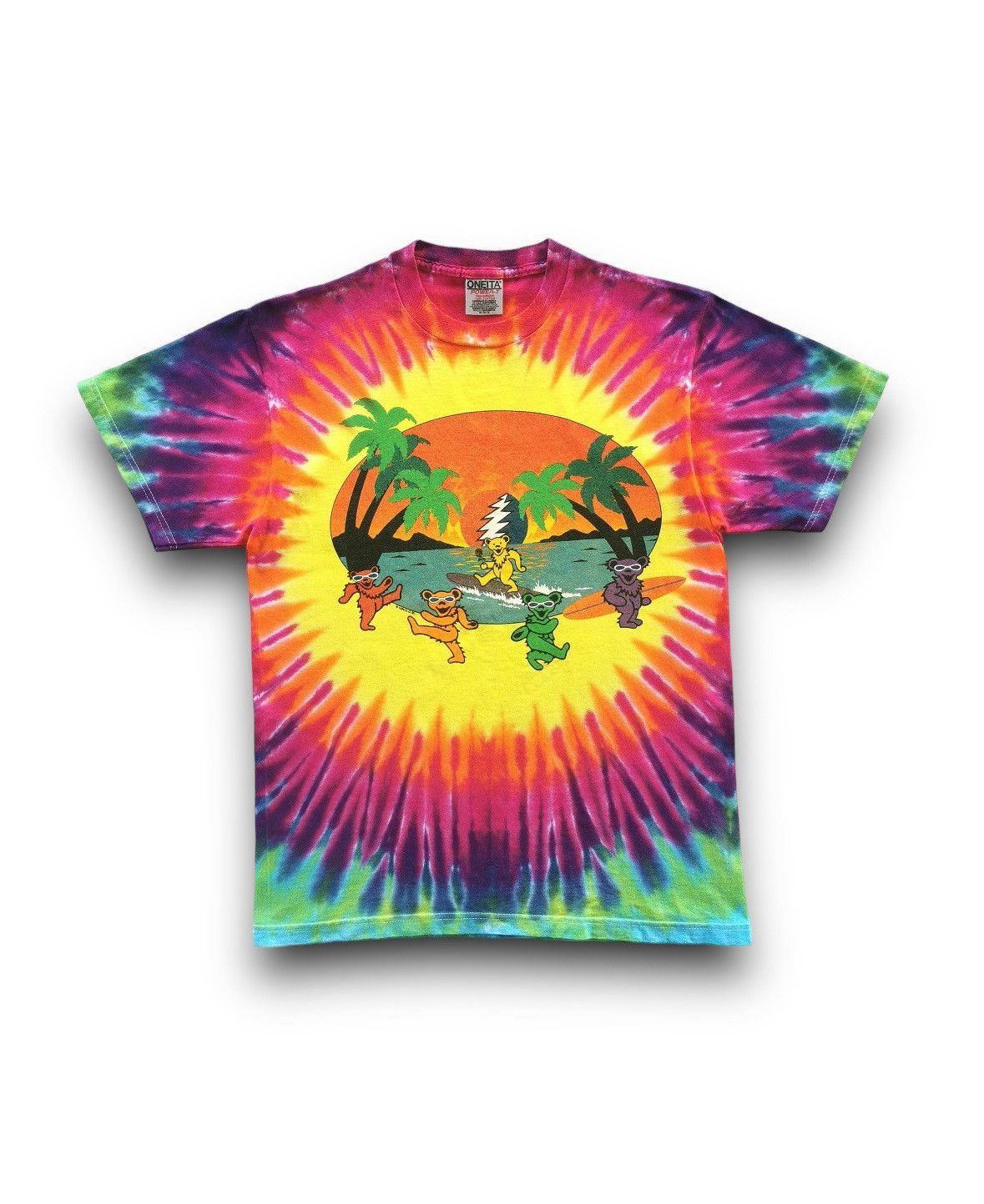 1998 Vintage Grateful Dead Bear Surf Sunset Tie Dye Tees - 1