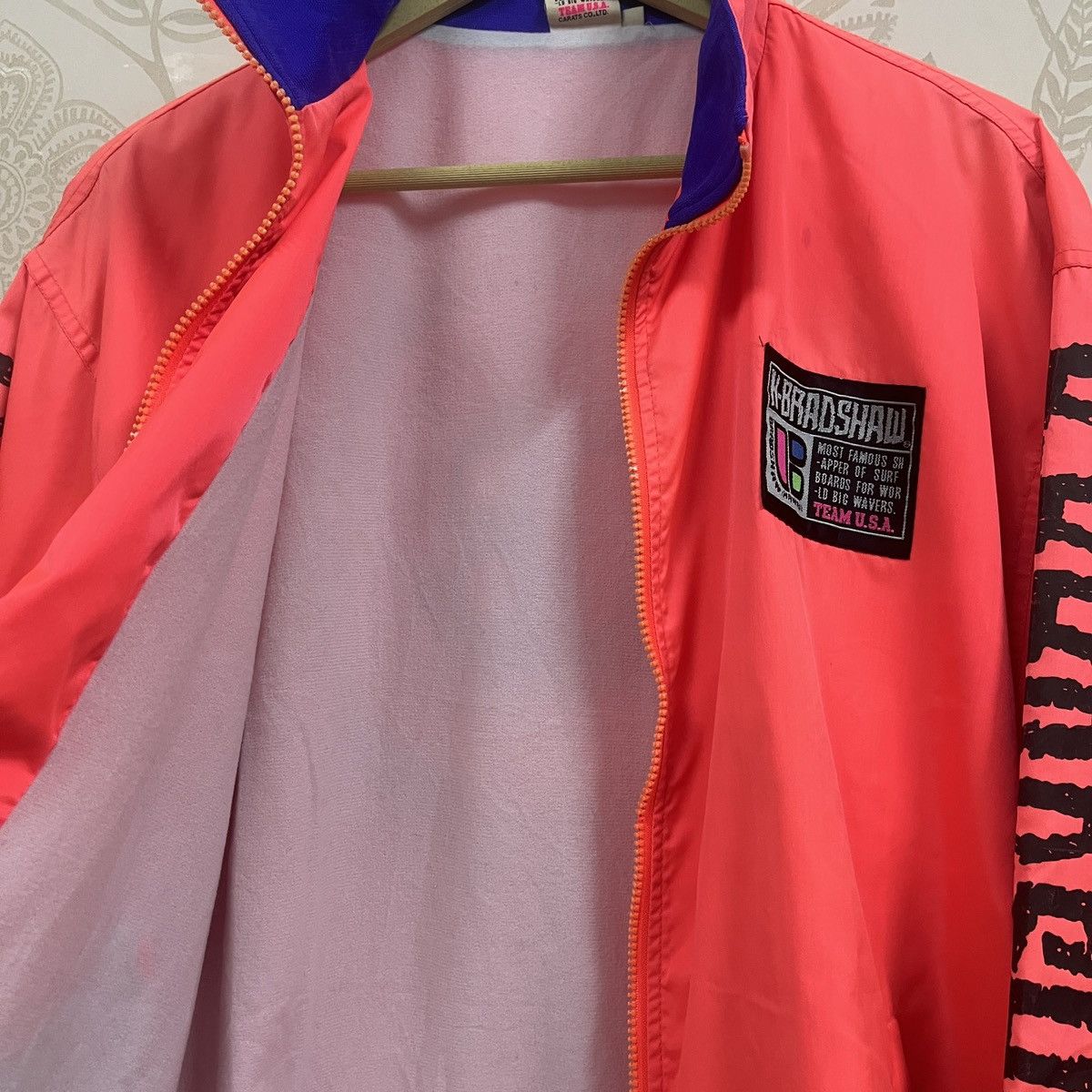 Vintage 80s Surf Style Jacket Fluorescent Red Hawaii USA - 12