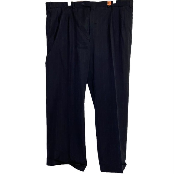 Christian Dior Trouser Pants Mid Rise Pleated Rolled Hem Pin Stripe Black 44 - 1