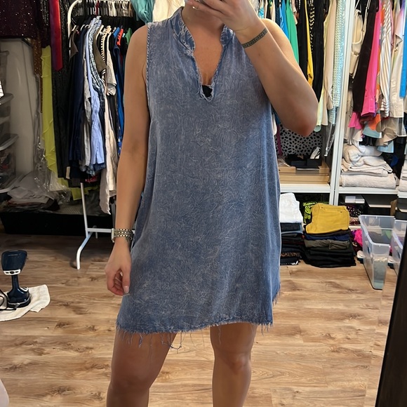 Vintage Havana Blue Raw Hem Soft Denim Look Dress - 7