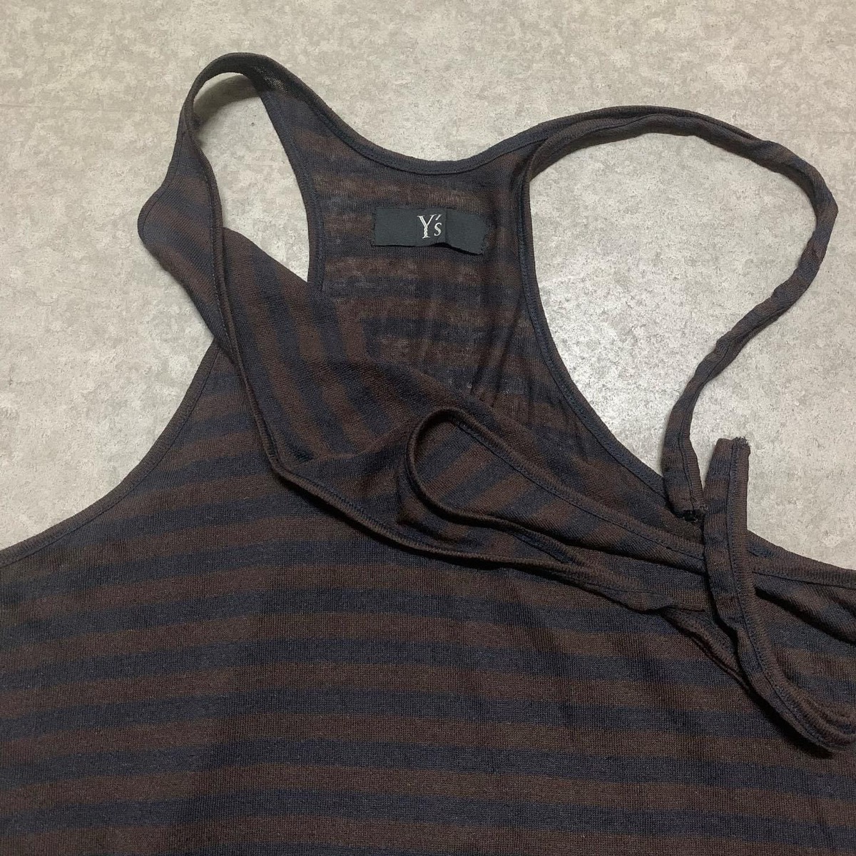 Y’s (Yohji Yamamoto Striped) Tie Shoulder Tank Top - 4