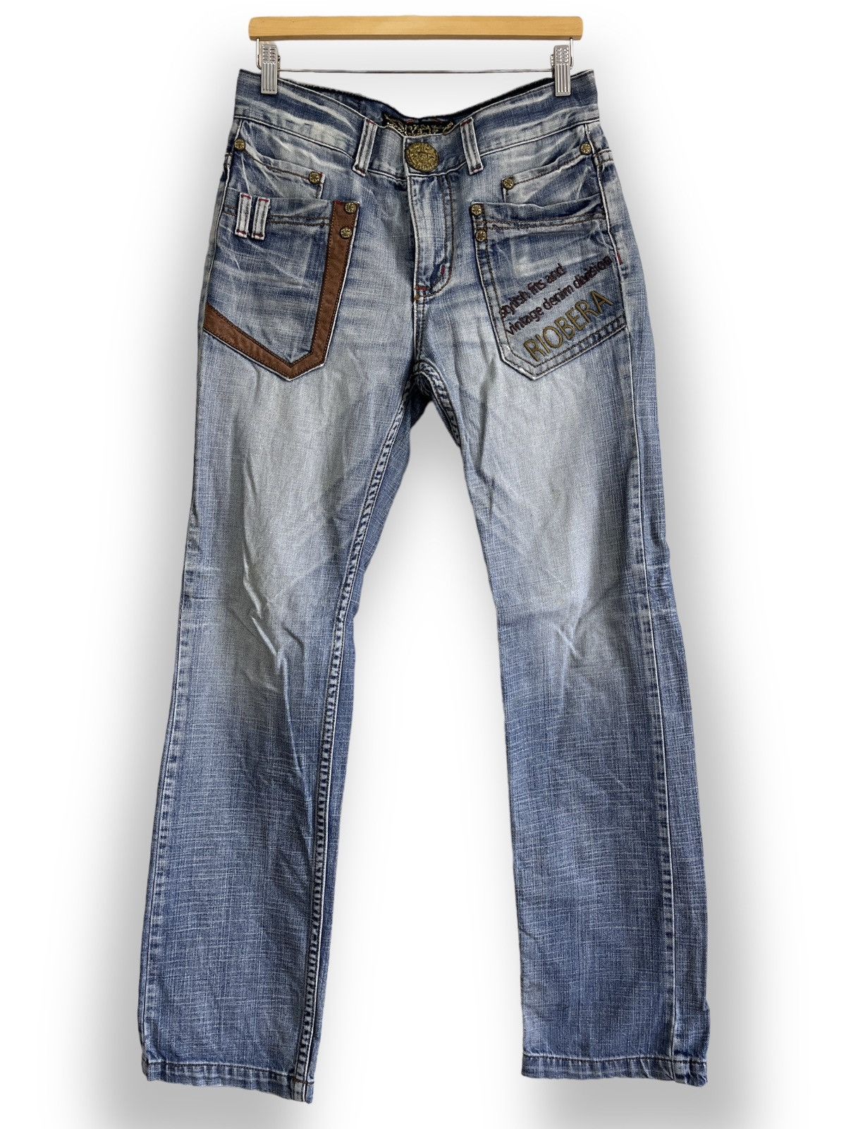 Riobera Vintage Japan Blue Denim Jeans Big Buttons Zipped - 1